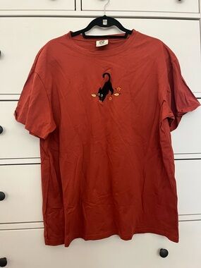 Comfort Colors Rust Orange Short Sleeve Tee with Black Cat Embroidery
